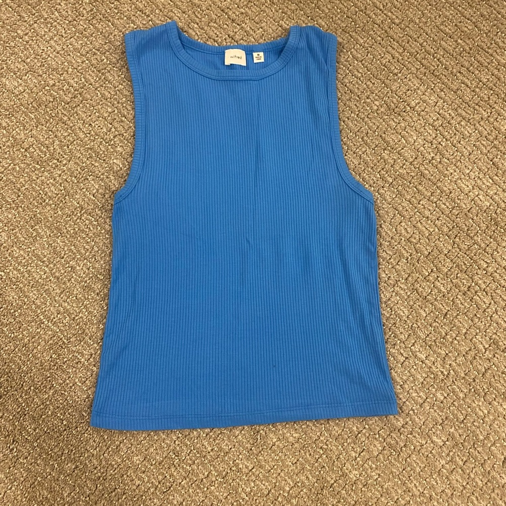 Aritzia Wilfred Blue Ribbed Sleeveless Top